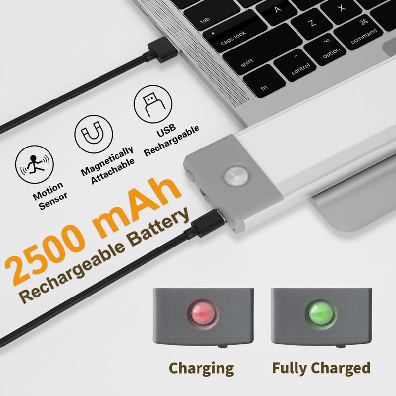 LEPOTEC 2 Pack Under Cabinet Lighting,54 LED Motion Sensor Light Indoor,2500mah Rechargeable Under Counter Lights Wireless,Magnetic Battery Operated Closet Night Lights for Kitchen,Bedroom,Stairway - Image 5